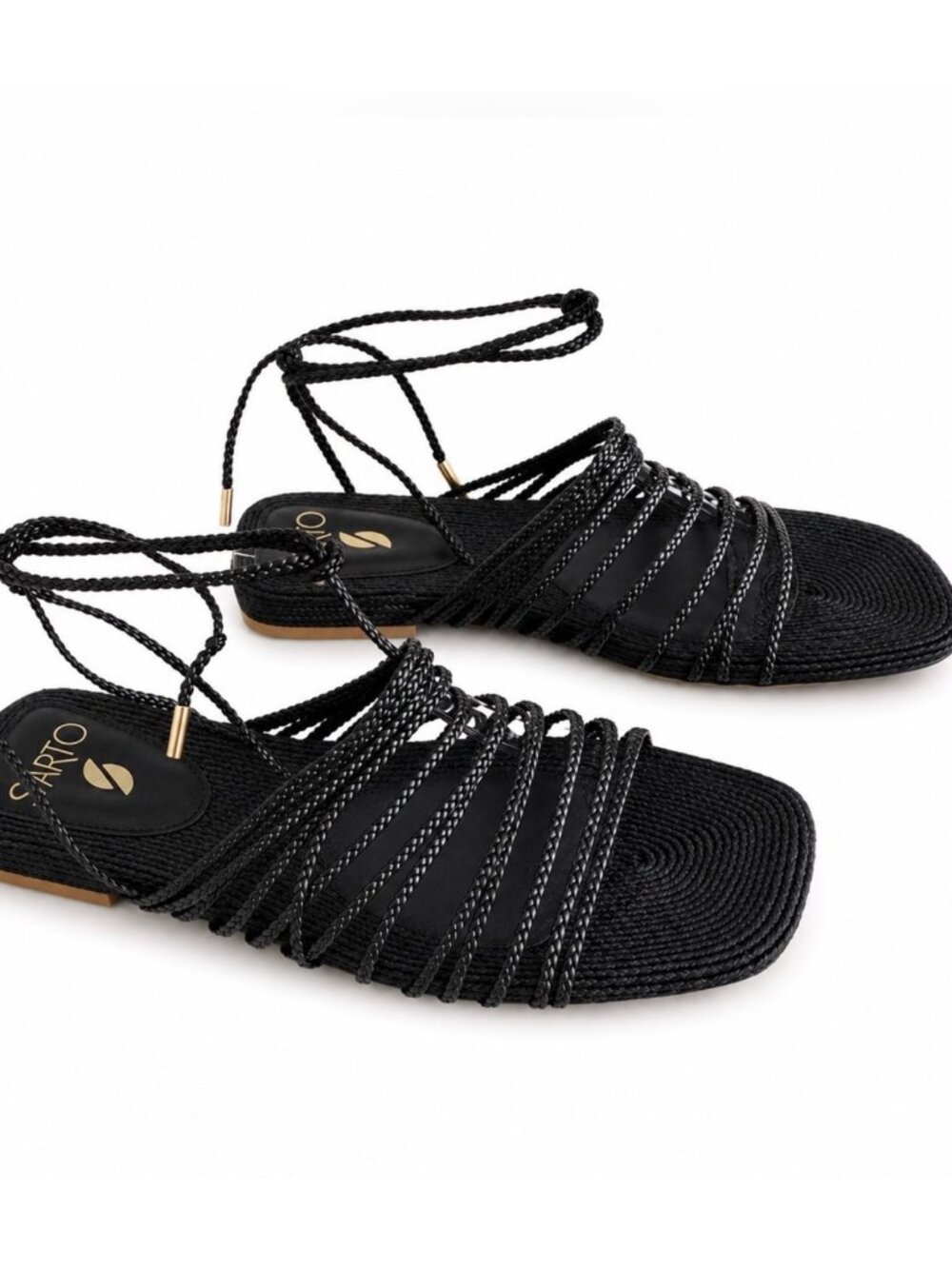 Black Strappy Sandals With Ankle Wrap By Sarto - Size 7M
